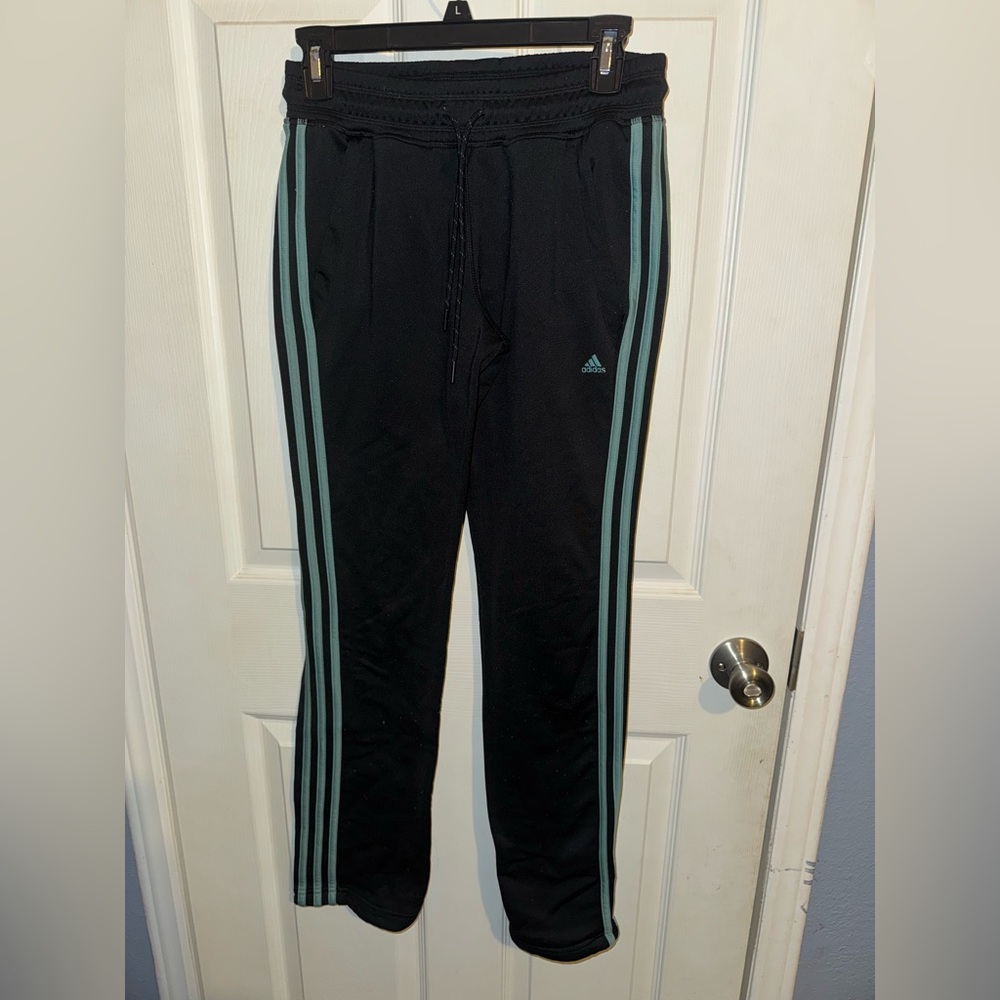 adidas Black Track Pants with Blue Stripes